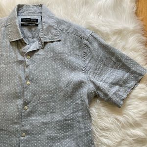 Saks Fifth Avenue Linen Button Down Shirt - Size M - Grey/Dots